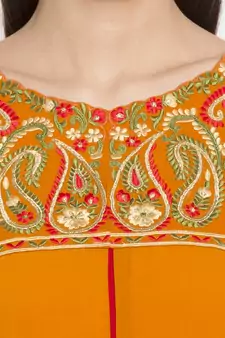 Mustard Embroidered Georgette kurta &