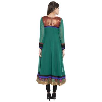 Teal Embroidered Georgette kurta & 4