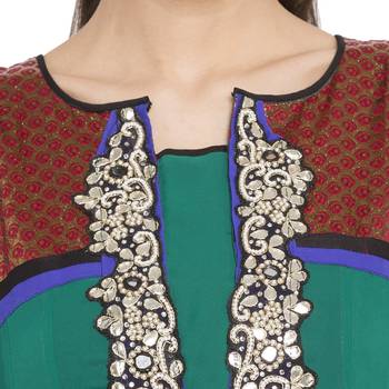 Teal Embroidered Georgette kurta & 5