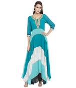 Teal Blue Embroidered Georgette kurta &