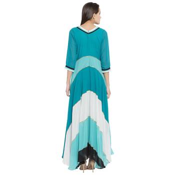Teal Blue Embroidered Georgette kurta & 4