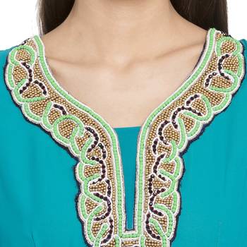 Teal Blue Embroidered Georgette kurta & 5