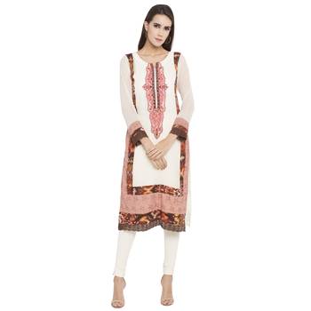 Off White Embroidered Georgette kurta & 1