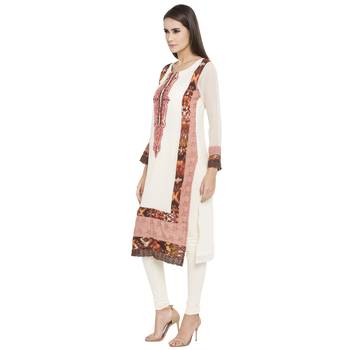 Off White Embroidered Georgette kurta & 2