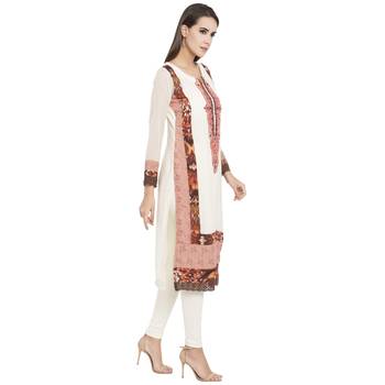 Off White Embroidered Georgette kurta & 3