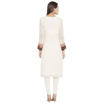 Off White Embroidered Georgette kurta & 4