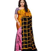 Multicolor printed crepe saree with blouse