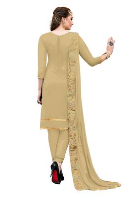 Beige Embroidered Chanderi Salwar With Dupatta 2