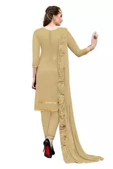 Beige Embroidered Chanderi Salwar With Dupatta