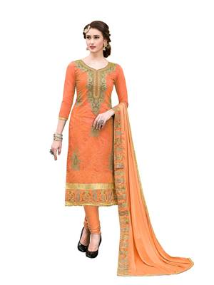 Orange embroidered chanderi salwar with dupatta 1