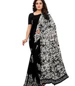 Black printed crepe saree with blouse