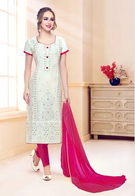 White embroidered cotton salwar with dupatta 1