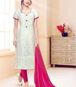 White embroidered cotton salwar with dupatta