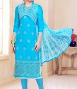 Sky-blue embroidered cotton salwar with dupatta