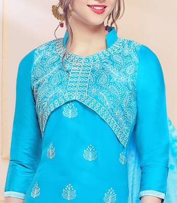 Sky-blue embroidered cotton salwar with dupatta 2