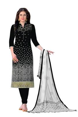 Black Embroidered Cotton Salwar With Dupatta 1