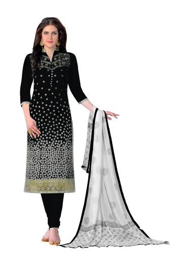 Black Embroidered Cotton Salwar With Dupatta