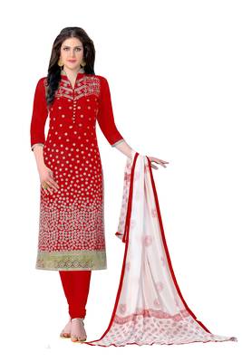 Red Embroidered Cotton Salwar With Dupatta 1