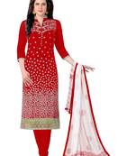 Red Embroidered Cotton Salwar With Dupatta