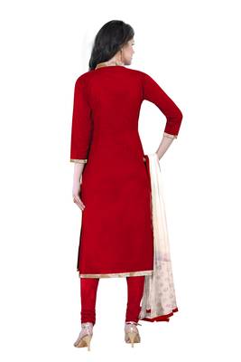 Red Embroidered Cotton Salwar With Dupatta 2