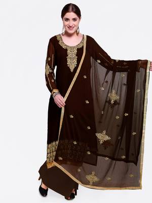 Brown embroidered georgette salwar with dupatta 1
