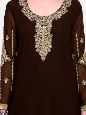 Brown embroidered georgette salwar with dupatta 2