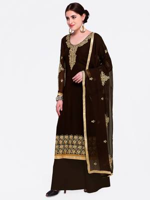 Brown embroidered georgette salwar with dupatta 3