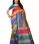 Multicolor printed art silk saree with blouse