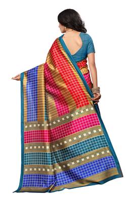 Multicolor printed art silk saree with blouse 2