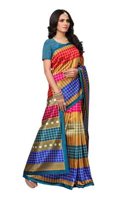 Multicolor printed art silk saree with blouse 5