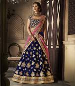 Navy Blue Embroidered Velvet Lehenga Choli With Dupatta
