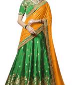 Dark-Green Embroidered Brocade Lehenga Choli With Dupatta