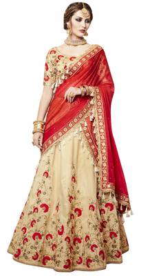 Beige Embroidered Handloom Silk Lehenga Choli With Dupatta 1