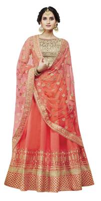 Orange Embroidered Handloom Silk Lehenga Choli With Dupatta 1