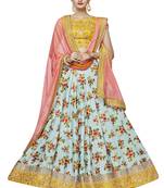 Sky Blue Embroidered Silk Satin Lehenga Choli With Dupatta