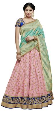 Pink Embroidered Tussar Silk Lehenga Choli With Dupatta 1