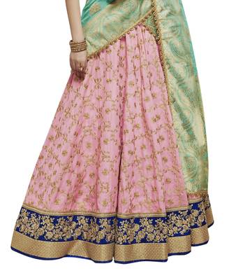 Pink Embroidered Tussar Silk Lehenga Choli With Dupatta 2