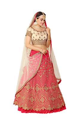 Pink Embroidered Art Silk Lehenga Choli With Dupatta 1