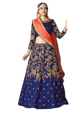 Blue Embroidered Art Silk Lehenga Choli With Dupatta 1