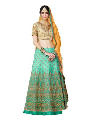 Aqua Blue Embroidered Art Silk Lehenga Choli With Dupatta 1