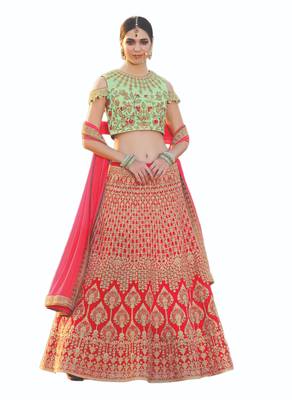 Red Embroidered Art Silk Lehenga Choli With Dupatta 1