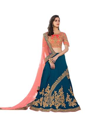Blue Embroidered Art Silk Lehenga Choli With Dupatta 1