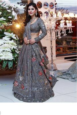 Grey Embroidered Nylone Net Lehenga Choli With Dupatta 1
