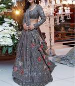 Grey Embroidered Nylone Net Lehenga Choli With Dupatta