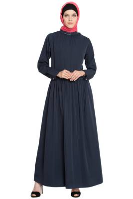 Navy Plain Poly Crepe Islamic Abaya 1