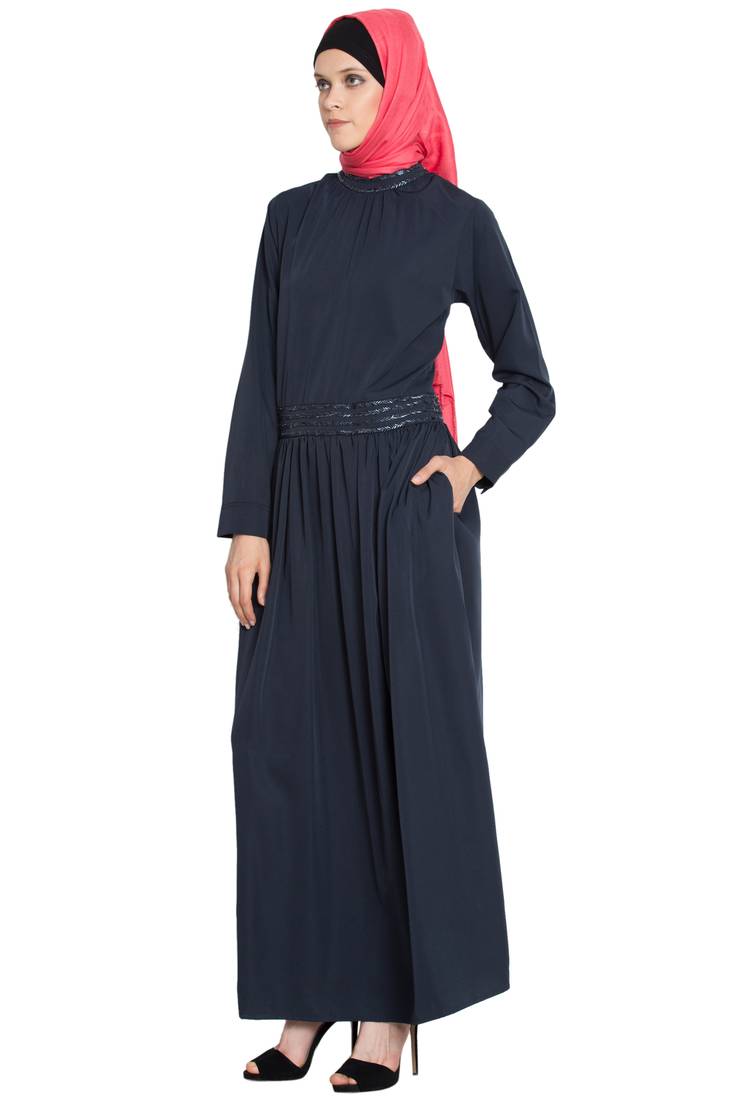 Navy Plain Poly Crepe Islamic Abaya