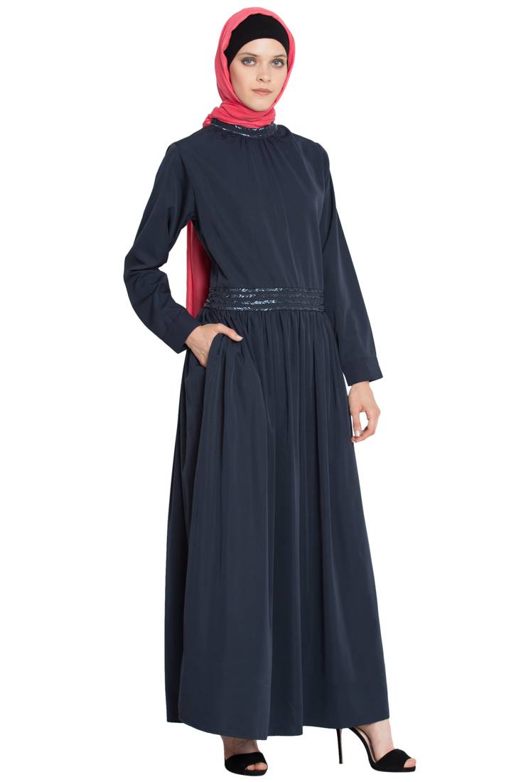 Navy Plain Poly Crepe Islamic Abaya