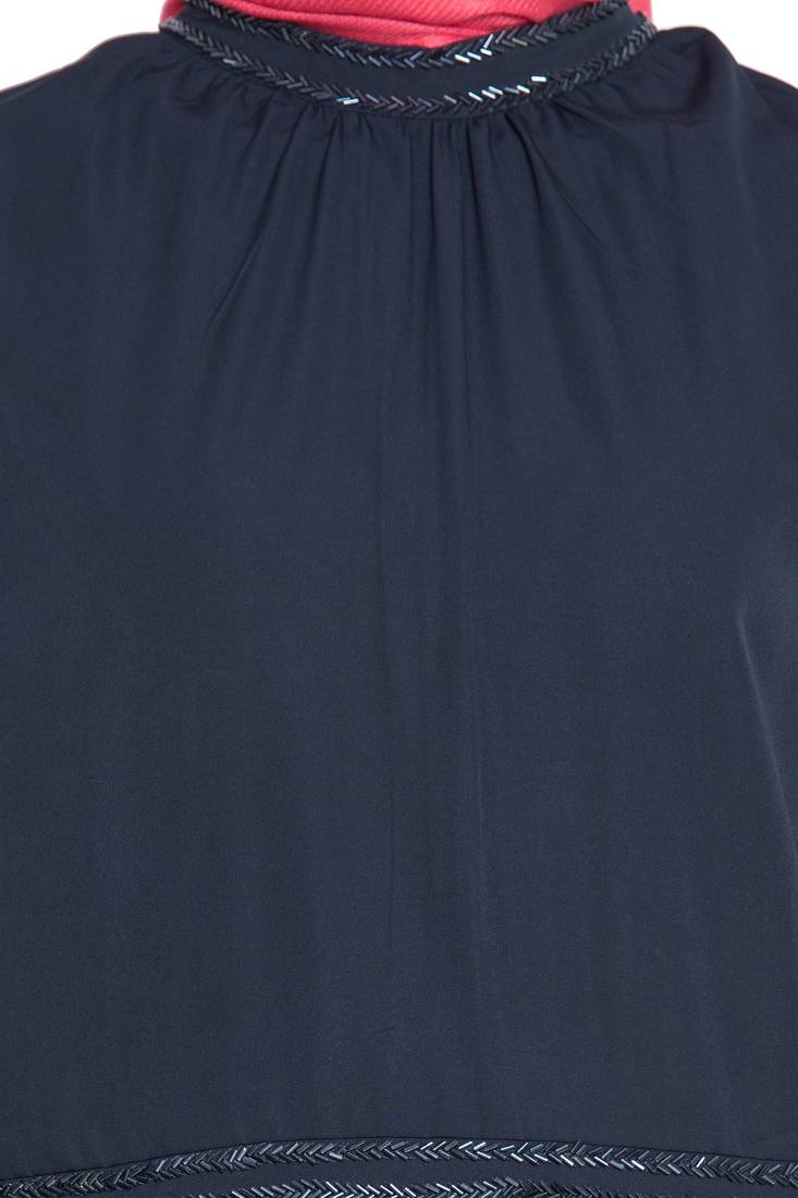 Navy Plain Poly Crepe Islamic Abaya