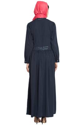 Navy Plain Poly Crepe Islamic Abaya 5