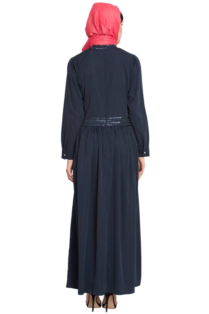 Navy Plain Poly Crepe Islamic Abaya